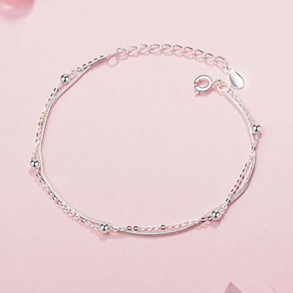 NEW 925 Sterling Silver Layered Bead Bracelet